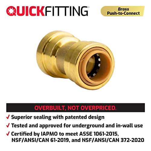 Quick Fitting 1/2 Inch Push On Coupling | Push To Connect Plumbing Pipe Fitting With Removal Tool | Straight Coupling For Copper, Pex, Pe-Rt And Cpvc | Lead-Free Brass Fitting | 5-Pack #TOP2
