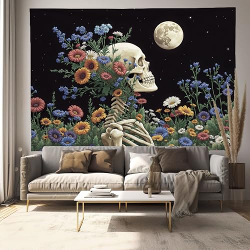 Tapiz de pared plantas y calaveras de 200x150cm para renovar paredes grandes sin pintar 4