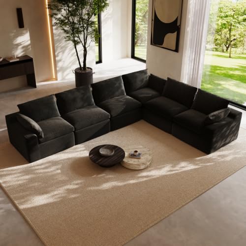 Image of Novilla 133.8 inch Modular Cloud Couch, Modern Sectional Sofa with Smarts Coil Support, Chenille Fabric, Upholstered Couch for Living Room Apartments Bedroom, No Assembly, 6 Seater, Dark Grey
