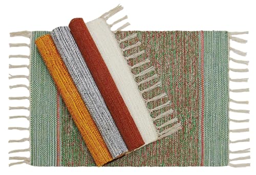 Image of MAHZEE HOME� Hand Woven Cotton Multicolor Small Rug for Bedroom, Living Room, Kids Room and Kitchen | Size : 1'4 inchx2' Feet or 16x24 Inch or 40x60 cm| 100% Organic| Machine Washable (Combo of 4 Pcs)
