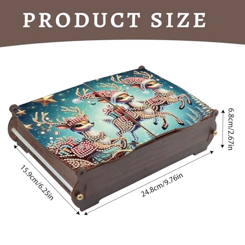 Image of MVVMTOP Diamond Painting Kit Wooden Storage Box, Reindeer DIY Special Shaped Diamond Flip Cover Wooden Money Box, Handmade Art Desktop Decorations Birthday Gifts for Friends