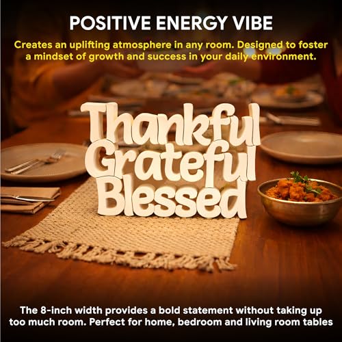 Image of Mad Masters Thankful Grateful Blessed Inspirational Desk Decor - Aesthetic Table, Shelf & Wall Showpiece for Home Office, Business. Vastu Friendly Gifting, Soft Ivory (20.3 x 12.5 x 2.5 cm)