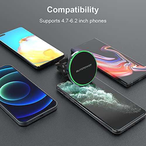 Blitz Power - Magnetic Wireless Car Charger With Precision Machined Aluminum Housing. Qi Compatible With Magsafe Car Charger, Fast Charging, Air Vent Mount For Iphone 12/13 Series And Magnetic Cases #TOP3