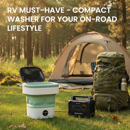 Image of Portable Washing Machine 16L Mini Foldable Washer with Spin Basket, 3 Modes for Travel & Small Spaces (Green)