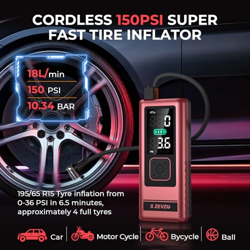 Image of S ZEVZO Car Jump Starter with Air Compressor, 6000A 150PSI Jump Box Battery Pack(6.0 Gas /4.0L Diesel), Portable 12V Jump Box with Auto-Shutoff Tire Inflator, USB Ports, LCD Display & LED Light