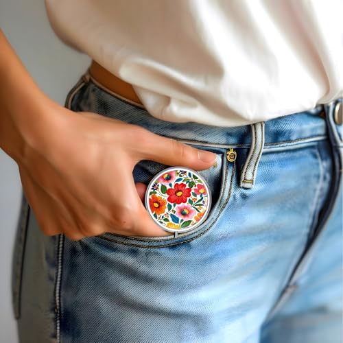 Image of Pill Box-3 Compartment Small Pill Case for Purse & Pocket Mini Metal Pill Holder Travel Pill Container to Hold Supplements Vitamins BPA-Free (A-Flowers-03)