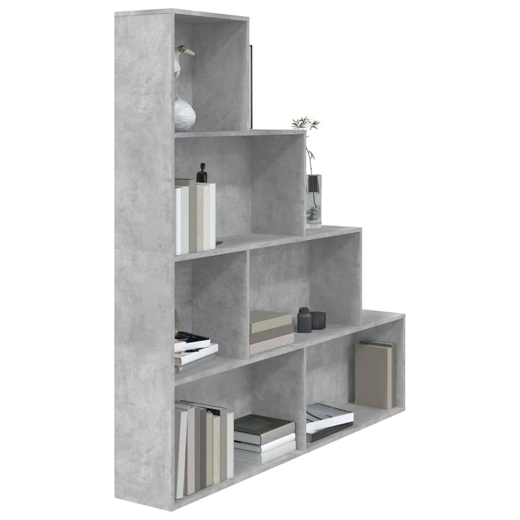 Libreria grigio cemento in legno 155 x 24 x 160 cm con 6 ripiani aperti come divisorio e spazio per soggiorno, ufficio, studio, sistema di scaffalatura salvaspazio per libri e raccoglitori