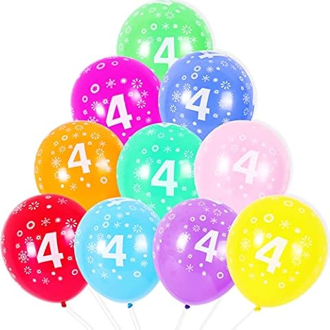4th Birthday Balloons 10PCS, 12" Latex Assorted Multicolour Numbers Birthday Balloons, Digit Balloons, Number 4 Age Balloons for 4 Year Old Birthday, 4th Anniversaries Party Decorations Supplies Cover