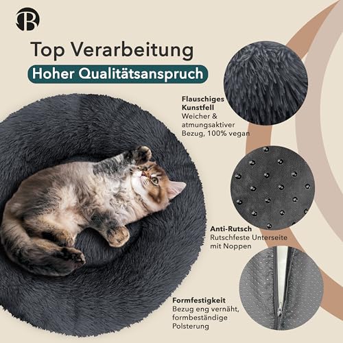 bluzelle Orthopädisches Hundebett für Mittelgroße Hunde, 70cm Donut Kissen Waschbar Memory Foam Rund, Hundekorb Hundekissen Flauschig Plüsch Kunstfell Weich, Farbe:Dunkel-Grau