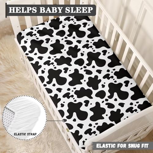 Image of Cow Print Crib Sheet for Baby Boys Girls Soft Comfy Mattress Cover 28 inchx52 inch Standard Bedding Sets Soft Toddler Mattress Covers, Newborn Infant Crib Sheets