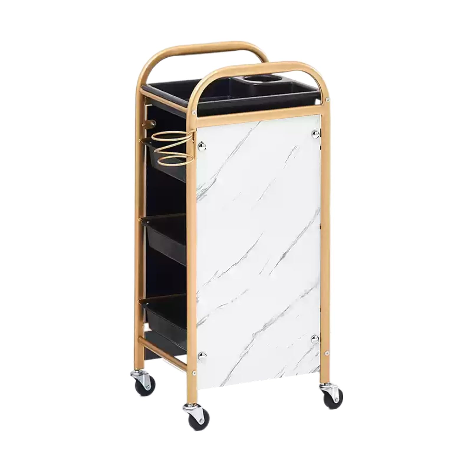 Barbershop Trolley Hairdressing Trolley Mobile Storage Cabinet Trolley with Workbench,with Drawer and 4 Casters,Side Metal Storage Ring Hair Styling Trolley,Barbershop Tool Organizer for Hairdressers(