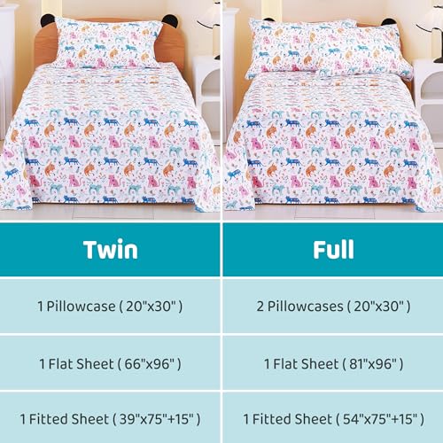 Image of Viviland 3 Pieces Girls Pink Cat Twin Sheet Set - Soft Microfiber Fitted Flat Sheets & Pillowcase - Kids Colorful Floral Leaf Print Bedding Sets - for Kids & Toddlers