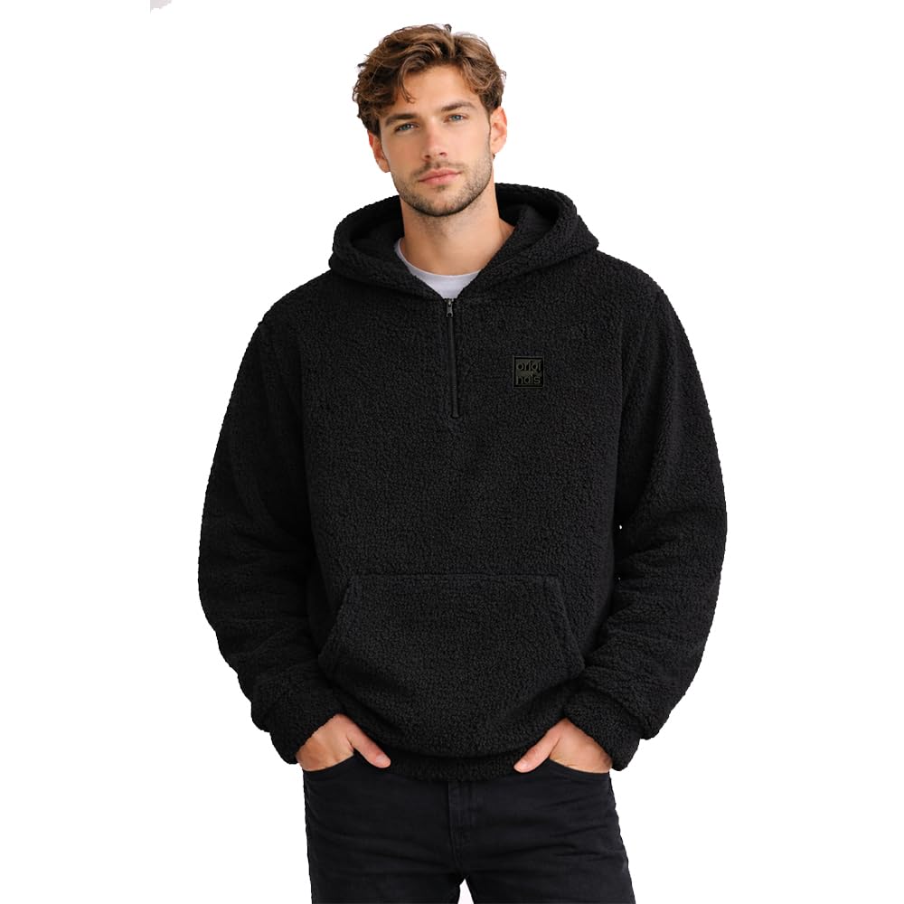 funky monkey Unisex Coral Fleece Hoodie Half Zip Pullover|Ultra Soft Sherpa Sweatshirt with Kangaroo Pocket|Winter Warm Casual Hoodie for Men-picture-21
