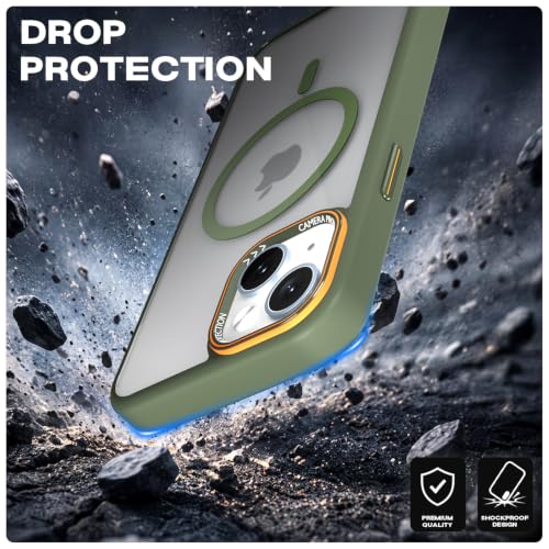 Image of Pikkme Back Cover for iPhone 14 | Shockproof | Mag-Safe Compatible | Hard Transparent Back | Premium Raised Camera Protection | Bumper Case (Green Mag-Safe)