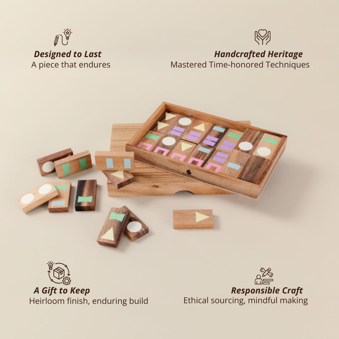 Wooden Domino Matching Game for Kids, 28-Piece Montessori Shape & Color Learning Toy - Image 3