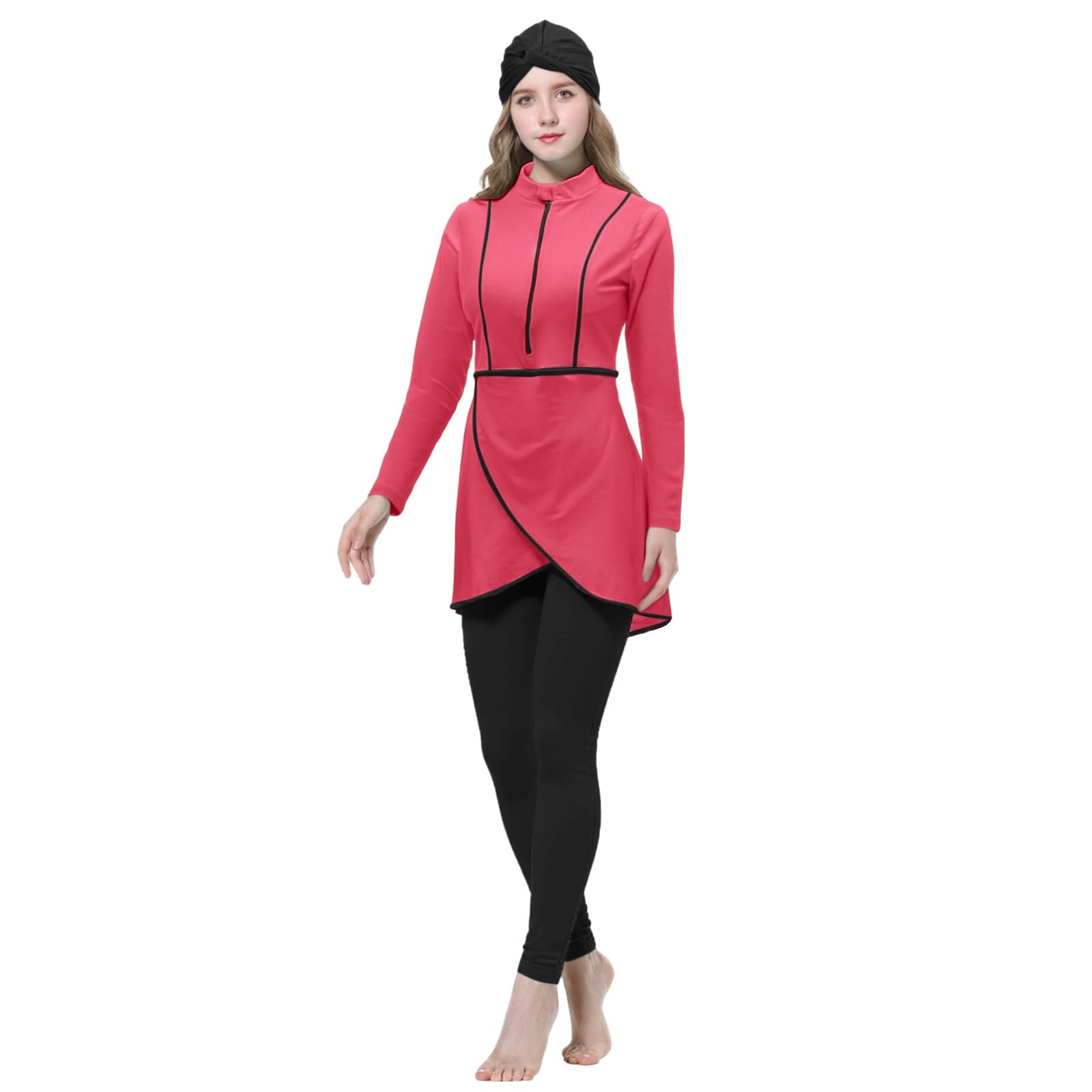 Burkini, costume da bagno musulmano da donna, 3 pezzi, con copertura modesta e completa sul davanti, sportivo, costume da bagno intero opaco, costume da bagno