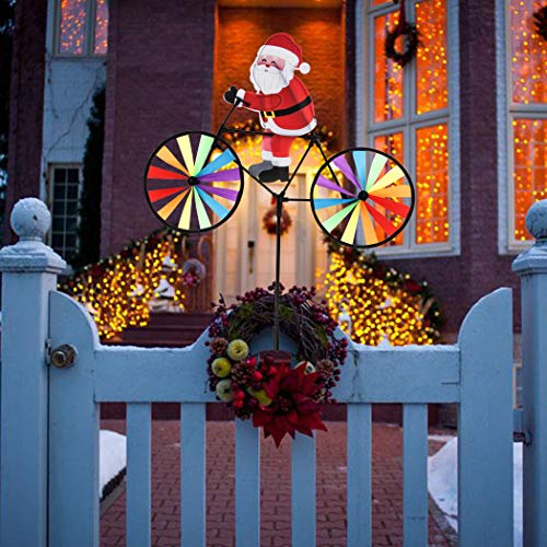 Home Queen Bike Spinner, 3D Christmas Santa Claus on Bike Windmill, Colorful Rainbow Wheel Wind Spinner, Whirligig Pinwheel Garden Yard Outdoor Décor