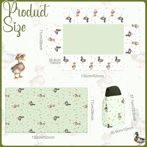 Image of Hahafelt 4 Pieces Crib Bedding Set for Girls and Boys, Soft Baby Bedding Set Including Crib Skirt, Comforter, Sheet and Diaper Stacker for Nursery (Mallard Duck)