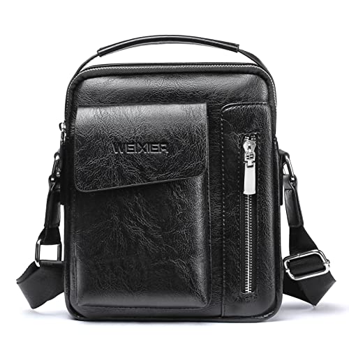 Small Leather Crossbody Bags for Mens Shoulder Bag Handbags Messenger for Man's Purse Business Black