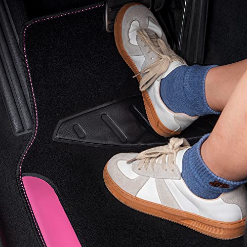 Car Pass Rainbow Waterproof Universal Fit Faux Leather Car Carpet- Anti-Slip Nibbed Backing Floor Mats For Suv, Vans,Sedans,Trucks, Automotive Set Of 4 For Women&Cute Girly (Black With Pink) #TOP3