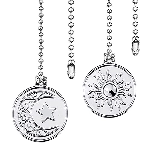 Image of Ceiling Fan Pull Chain Sun Moon Pattern,2 Pcs 12 Inch Beaded Ball Pull Chain Extender Decorative With Connector, Newst Style Fan Light Pendant Extension Decor,Silver