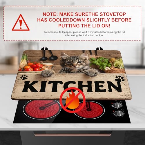 Image of Stove Top Cover Retro Flower Gas Stove Top Cover for Home Decoration Kitchen Pad Non-Stick Washable Cooktop Covers Countertop Protector Keep Stove Clean 28 inchx20 inch (Kitchen cat)