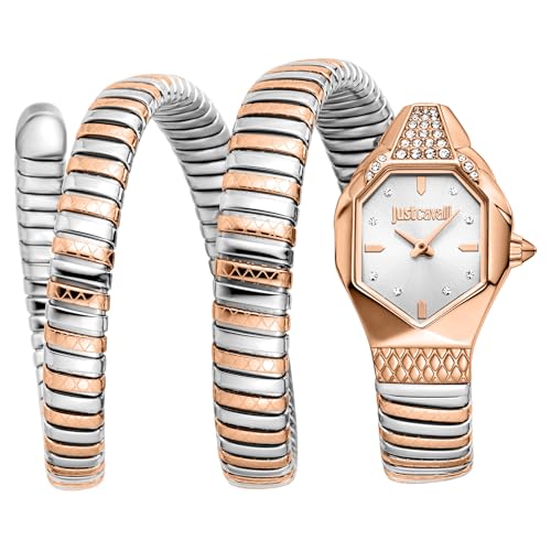 Just Cavalli Signature Snake Ambra - Montre Bracelet à Quartz pour Femme à la Mode Bracelet et boîtier en Acier Inoxydable de Couleur Gris Cadran analogique...