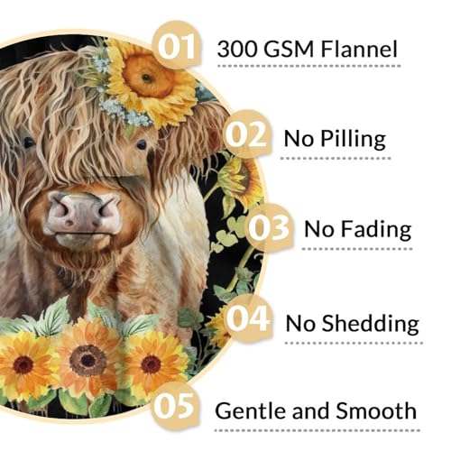 Personalized Highland Cow Blanket Gifts with Name - 50x60 Inches Cute Throw Blanket for Girls - Black Soft Fuzzy Blankets for Bed, Couch & Living Room