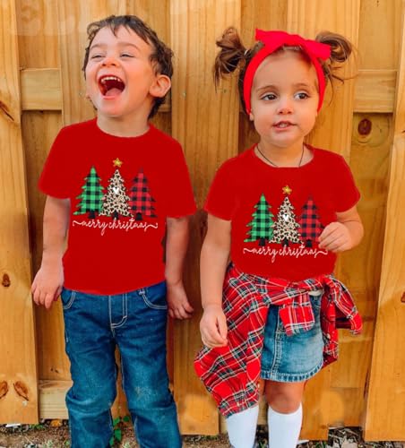 Image of Christmas Tree Shirt for Toddler Boys Girls Merry Christmas T-Shirts Short Sleeve Holiday Tee Xmas Gift Tops