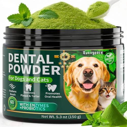 Dog Dental Powder, Dog Teeth Cleaning Powder with Natural Herbal Blend, Plaque Off Pet Tooth Cleaning lab co, Targets Tartar & Reduces Plaque & Bad Breath for Dogs & Cats, Mint -150Grams