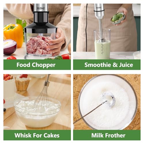 Yashe 5 in 1 Handheld Immersion Blender - Stainless Steel Stick Blender With Continuously Variable Speed, Chopper, Whisk and Milk Frother for Meat, Mashed Potatoes and Baby Food - Image 5