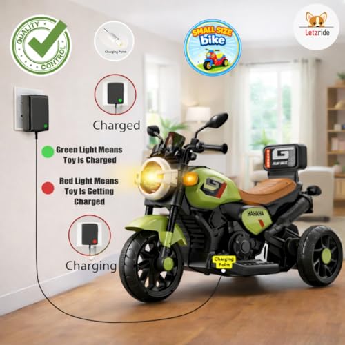 Image of Kids Electric Ride-On Bike with LED Headlight, Music & 3-Wheel Stability, Battery Powered Motorcycle Toy for Boys & Girls (Ages 1-4 Years) (Green)