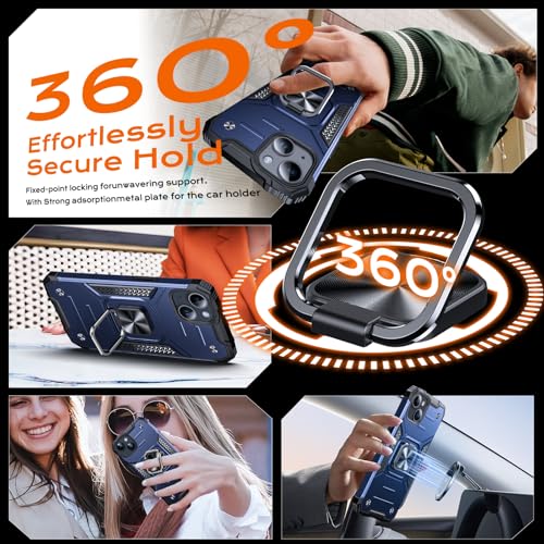 Image of Anqrp Heavy Duty Case for iPhone 13 /14 Case with Enhanced Ring Holder Grip Stand, Military Grade Shockproof Rugged Drop Protective Silicone Hard Slim iPhone 13 /14 Phone Case Cover,Vivid Blue