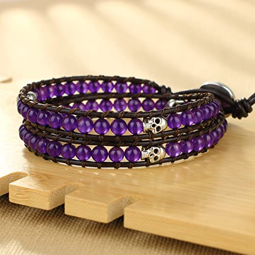 Image of KELITCH Double Wrap Bracelet Women Hand-Braided Turquoise Beads Bracelets Boho Leather Bracelets Bangle