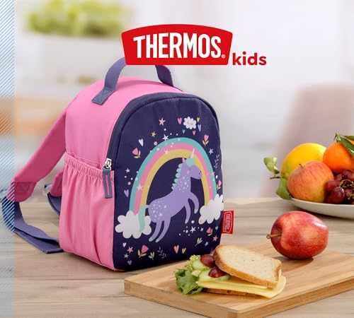 Thermos Isolierte Lunchtasche für Kinder, Einhörner rosa & lila, 4L, Kinderrucksack mit verstellbaren Gurten & Seitenfächern, ideal für Kindergarten und Kita, frei von BPA und PVC