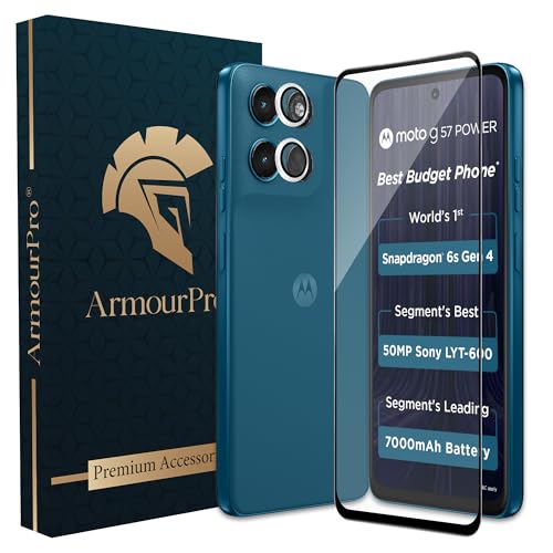 Image of ArmourPro Edge to Edge Tempered Glass for Motorola G57 Power with Silver Camera Ring Guard, 9H Screen Protector, Anti-Scratch, Anti-Fingerprint, Bubble-Free Installation Kit