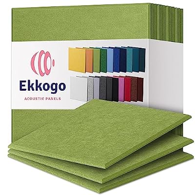 Ekkogo Acoustic Panels 12-Pack Soundproof Wall 12"X12"X0.4" - High Density Sound Dampening [Gin Green Square]