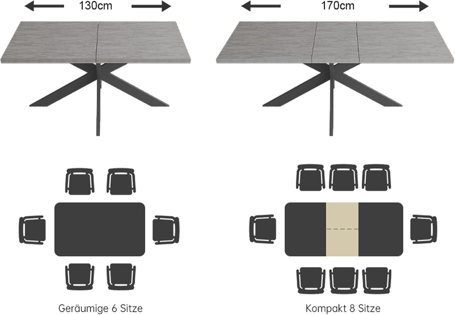 JIEXI Ensembles de salle à manger pour 4-6 personnes, table à manger extensible avec chaises, table moderne en bois MDF gris, adaptée pour le salon, la cuisine, les réunions avec beaucoup de personnes