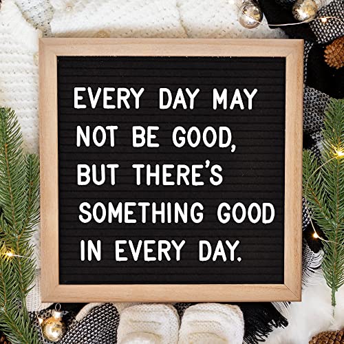 felt letter board with 294 letters numbers amp symbols - 10 x 10 inch changeable message board with wooden frame wall mount hook black amp wood