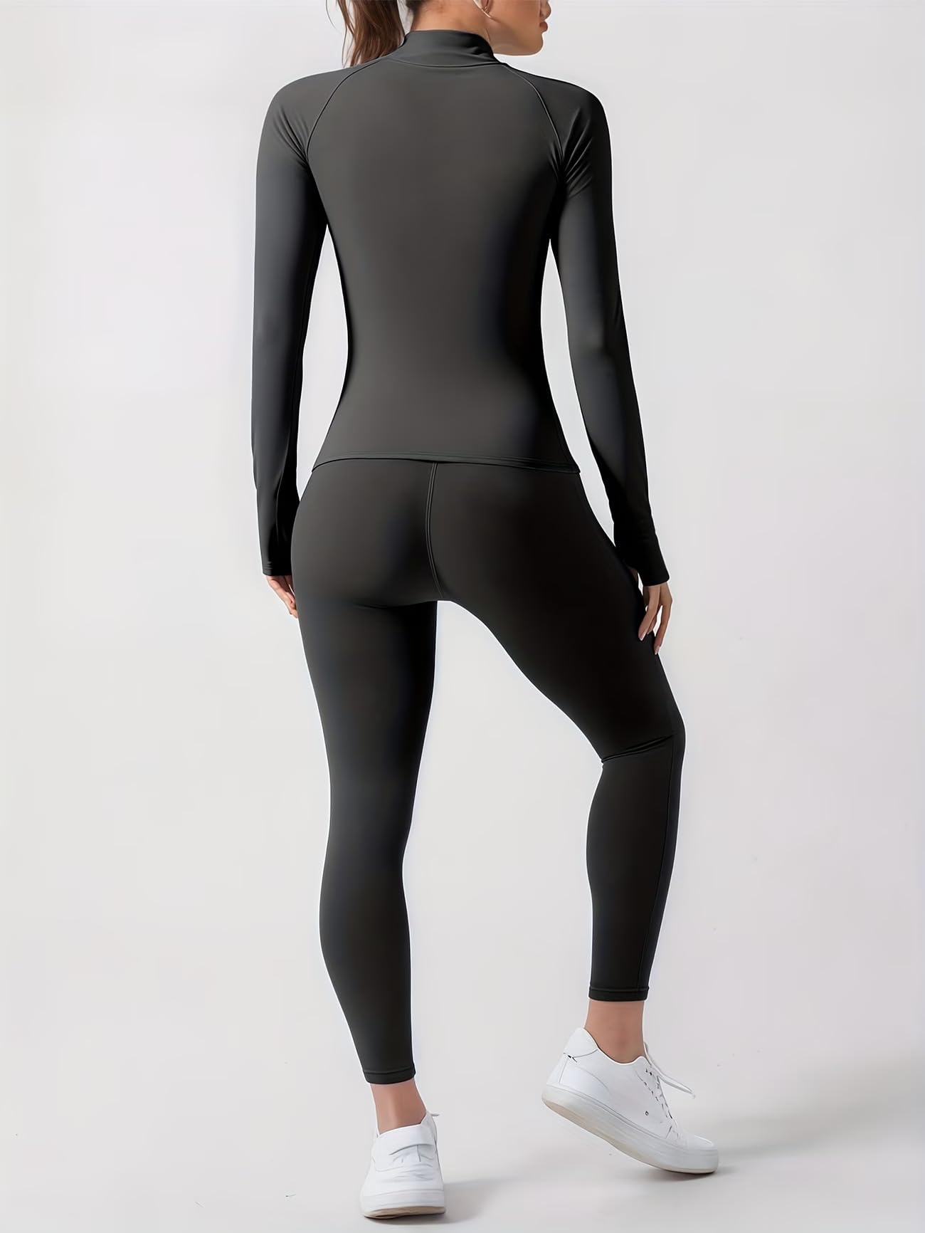 Set di 4 pezzi da donna per yoga, allenamento, con cerniera, giacca a maniche lunghe, leggings da yoga per fitness, reggiseno imbottito sportivo per corsa, fitness, tuta senza cuciture