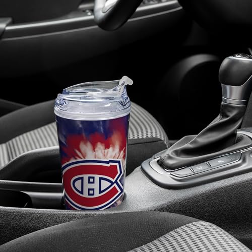 Image of Rico Industries NHL Hockey Team Color Tie Dye 24oz Metallic Acrylic Tumbler with Hinged Lid, Officially Licensed Double Wall Tumbler with Straw