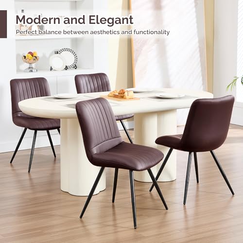 Image of Dining Chairs Set of 4, Modern Dining Chairs with Thick Cushions, PU Leather Upholstered Kitchen Dining Room Chairs with Metal Legs for Dining Living Room (Dark Brown)