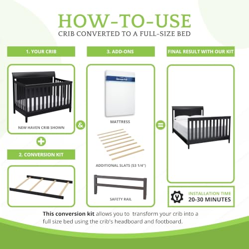 Image of Full-Size Conversion Kit Bed Rails Compatible with Delta Children Convertible Cribs - Solid Wood Rail #0050 - Toddler and Adult Bed Rail for Full-Size Beds - Baby Furniture (Ebony - 0011)