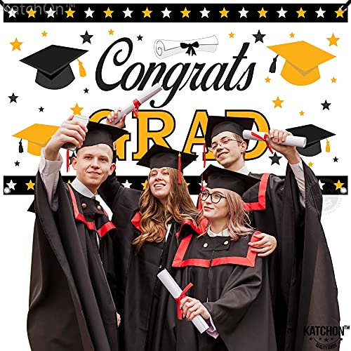 Image of KatchOn, XtraLarge Congrats Grad Banner - 72x44 Inch | White, Black and Gold Graduation Banner | Congratulations Wall Poster | Grad Backdrop For Graduation Decorations 2026