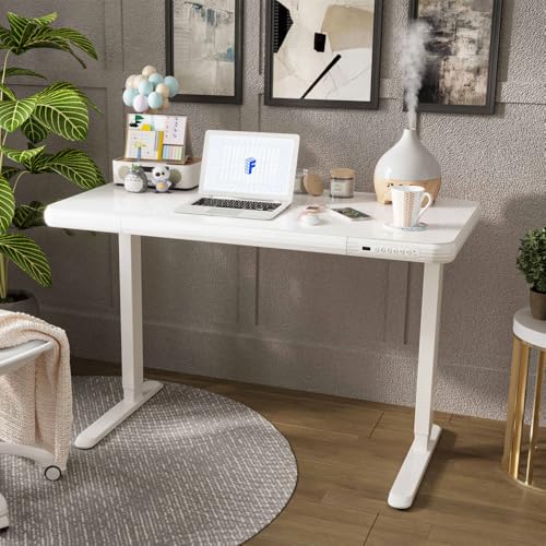 FLEXISPOT Comhar 48' Electric Glass Standing Desk with Drawers, USB Charging, Quick Assembly, Tempered Glass Top, Height Adjustable Sit Stand Desk for Modern Minimalist Home Office, White