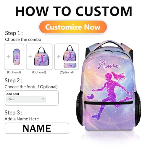 School Backpacks for Girls, Personalized Soccer Backpack for Kids Children Teens, 17'' Large Capacity Bookbag Supplies for Elementary Middle School2