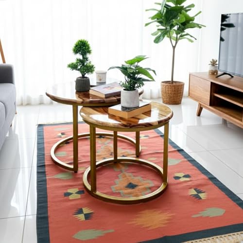 Image of Artlivo Solid Sheesham Wood Round Coffee Table - Set of 2 (22 /17 inch Dia) for Living|Drawing|Bedroom|Office|Balcony|Gift|Diwali|Wedding