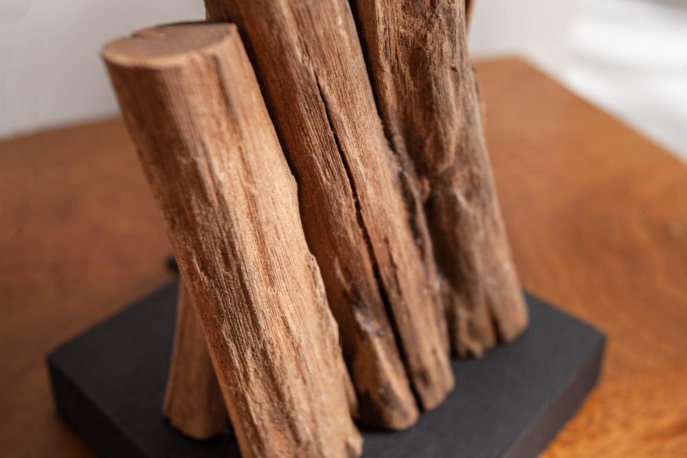 invicta INTERIOR Handgefertigte Tischlampe PURE NATURE - 45cm - Akazienholz mit Baumwollschirm Nachttischlampe Unikat Massivholz Tischleuchte Nachttischleuchte