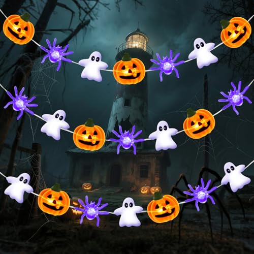 Gcstnn Halloween Deko Lichterkette, 3M 30LED Orange Kürbis Spinnen...
