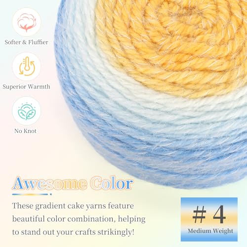 Image of Aeelike Ombre Yarn for Crocheting, 2 PCS Colorful Gradient Yarn #4 Medium, Each 190g(6.7 oz) 400m(437.5 Yards) 71% Acrylic 29% Nynon, Soft Cake Crochet Yarns for Blanket, Scraves, Sweaters, Color F